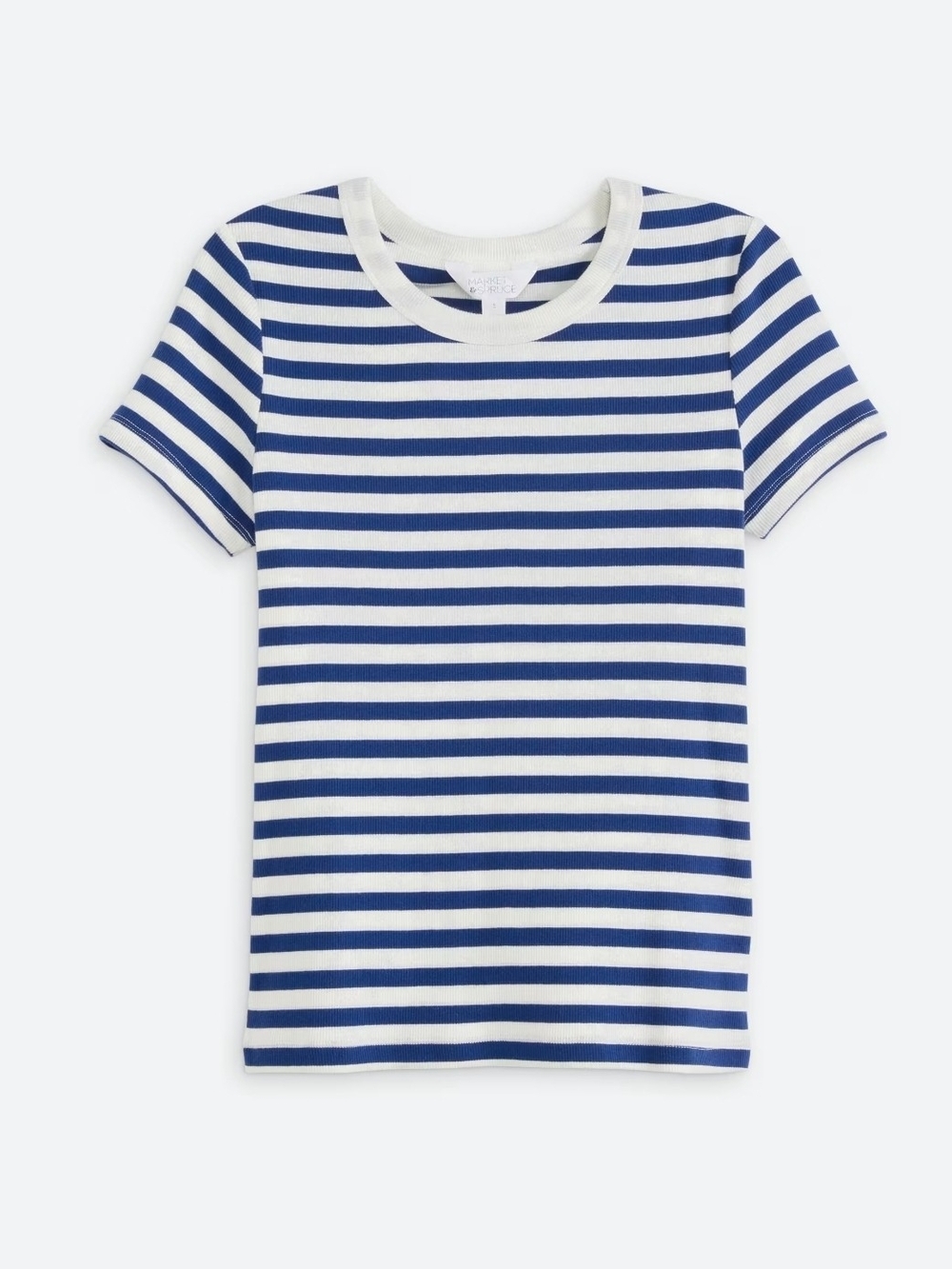 Market & Spruce Navy Blue Striped Rib Crewneck Tee